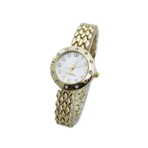 Elegante orologio donna al quarzo oro con lunetta strass e bracciale texturizzato vista principale