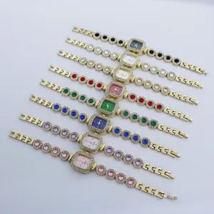 Fashion Women Quartz Watch Luxury Alloy Rhinestone Square Face Bracelet Wristwatch Elegant Jewelry Watch For Social Banquet Party