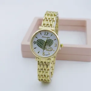 Damen Mode Gold Quarzuhr Legierung Armbanduhr Strass Herz Eiffelturm Muster Armbanduhr Für Damen Schmuck