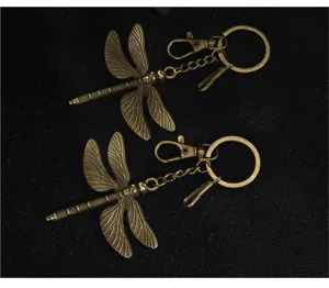 Vintage bronze dragonfly keychain metal animal bag pendant car keyring charm accessories