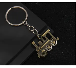 Vintage train keychain metal bronze locomotive bag pendant creative accessories item