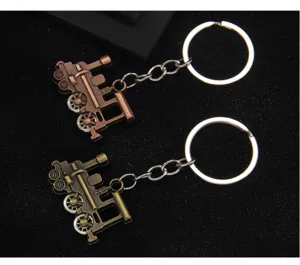 Vintage retro train locomotive keychain detail view metal keyring accessory close up