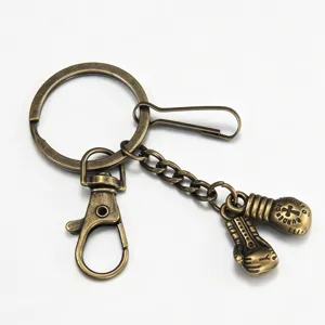 Vintage sports style boxing glove metal keychain with antique bronze finish pendant gift