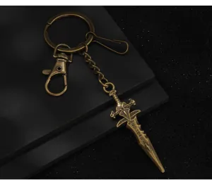 Vintage bronze sword keychain metal dagger pendant cool gaming souvenir accessory for bags keys.