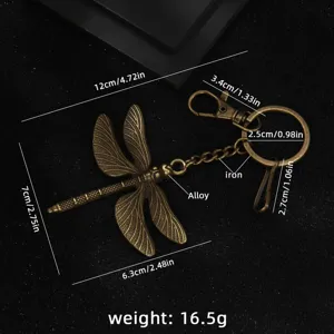 Vintage Bronze Dragonfly Keychain Metal Bag Pendant Car Key Ring Accessory 12cm long
