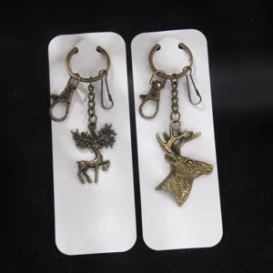 Porte-clés en Métal Bronze Antique Vintage Élan Tête de Cerf Pendentif Sac Voiture Bijoux Animaux Rétro