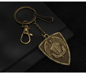 Vintage bronze angel shield keychain retro knight bag charm metal pendant accessory