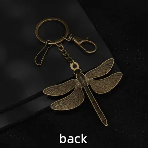 Vintage bronze dragonfly keychain, stylish animal bag charm and car accessories keyring.