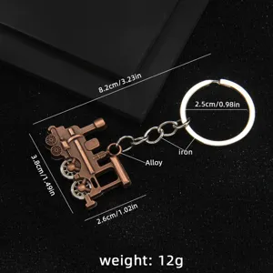 Vintage train keychain metal alloy keyring retro car bag pendant accessories size 8.2cm