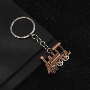 Vintage bronze locomotive train keychain metal bag charm accessory model car pendant