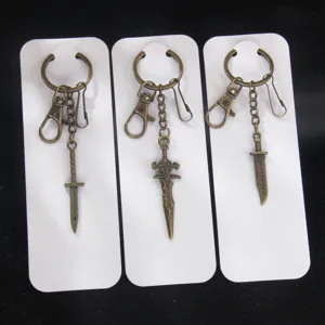 Vintage Magic Rune Engraving Sword Model Keychain Antique Bronze Metal Alloy Dagger Pendant Car Bag Hanging Accessories Holiday Gifts For Unisex Gaming Fans