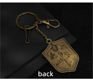Vintage bronze cross shield keychain armor warrior bag pendant metal keyring fashion accessory.