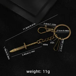 Bronze metal keychain tactical dagger pendant with alloy material and dimension details