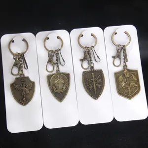 Vintage Shield Cross Keychain Antique Bronze Alloy Knight Armor Warrior Bag Pendant Retro Jewelry Key Ring