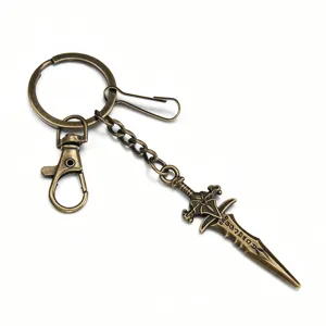 Antique bronze metal sword keychain, game peripheral rune dagger bag pendant for men.