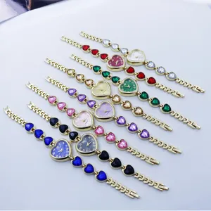 Heart shaped diamond bracelet watch for women, fashion crystal quartz wrist watch multiple colors.