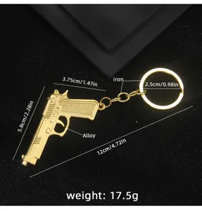 Gold pistol model keychain alloy metal key chain toy car bag pendant with 12cm size