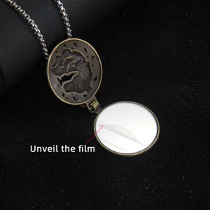 Vintage round horse head locket necklace stainless steel openable mirror pendant jewelry