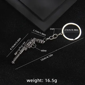 Metal gun keychain miniature alloy revolver tactical model keyring for bag 12cm
