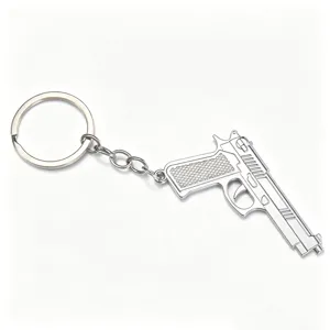 Silver metal pistol gun keychain cute simulation model key ring car bag pendant gift.