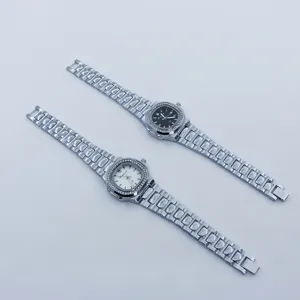 Women fashion square quartz watch with metal stainless steel strap and diamond bezel, two colors.