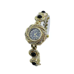Damen Quarz Armbanduhr Blumenform Strass Gold Armband Uhr Mode elegante Damenuhr