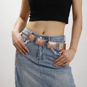 Retro westlicher Türkis Metall Taillenkette Gürtel für Damen, vintage Ethno Detail.