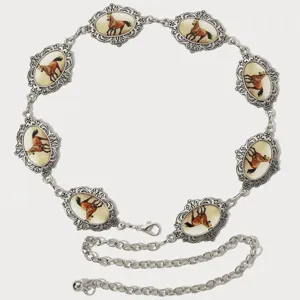 Westerse Retro Paardenmotief Metalen Tailleketting Voor Dames Heren Vintage Verstelbare Hip Hop Zinklegering Schakelriem