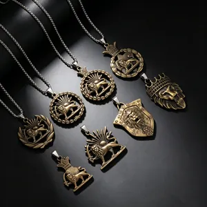 Vintage Stainless Steel Lion King Pendant Necklace For Men Retro Punk Hip Hop Crown Lion Head Shield Emblem Necklace Sweaters Chain Jewelry Gift