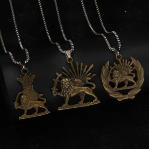 Vintage stainless steel lion pendant necklace for men hip hop retro crown jewelry main