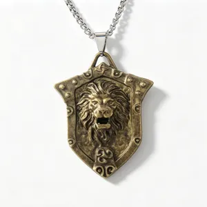 Mens vintage lion shield pendant stainless steel necklace hip hop fashion jewelry item