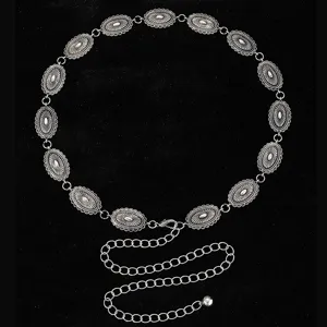 Vintage Métal Tournesol Gravé Chaîne de Taille Ceinture Femmes Rétro Bohème Réglable Chaîne de Corps Bijoux