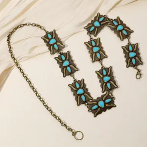 Chaîne de taille vintage bohème en métal turquoise, maillons décoratifs pour robes et jeans.