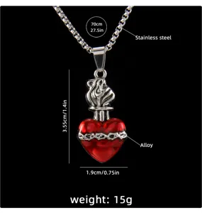 Collier pendentif cœur rouge sombre gothique en acier inoxydable, bijoux de mode.