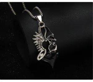 Collier pendentif cœur ailes d'ange et de démon gothique sombre, bijoux en acier inoxydable.