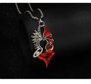 Collier pendentif cœur brisé ailes ange diable gothique sombre en acier inoxydable