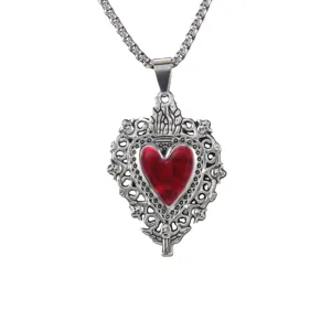 Collier En Acier Inoxydable Cœur Rouge Gothique Pendentif Bijou Mode Vintage Punk