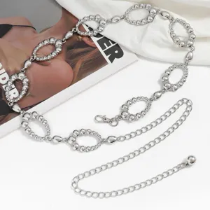 Women's Vintage Metallic Patchwork Waist Chain Personalized Hollow Ring Link Chain Belt Accessory Gold Silver