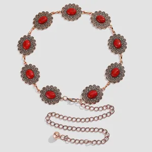 Chaîne de taille vintage bohème en métal pierre rouge ceinture robe accessoires femme