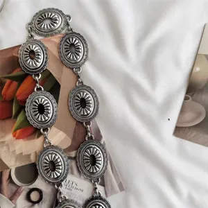 Ceinture chaîne de taille argentée en métal style western vintage bohème pour accessoires de mode