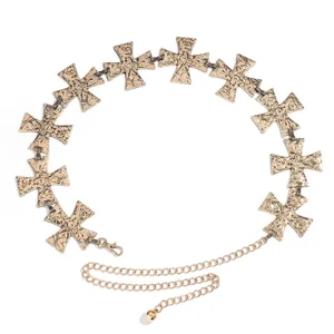 Detaillierte Ansicht der Retro Kreuz Metall Taillenkette mit strukturierten Gliedern.
