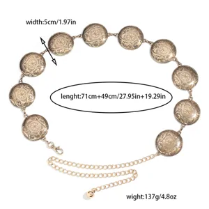 Vintage metalen tailleketting detail, boho tailleband met ingewikkeld patroon.