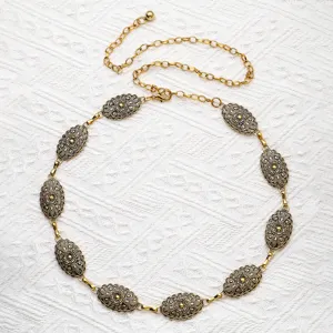 Chaine de taille metalique boheme vintage, ceinture a maillons ovales pour accessoire de mode