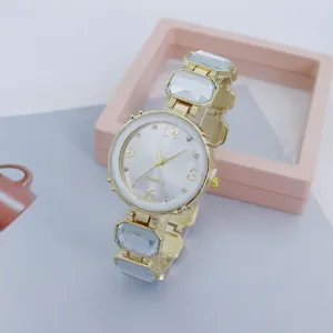 Dames quartz horloge elegante gouden ronde wijzerplaat kristal schakel armband accessoire