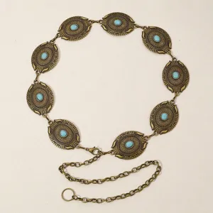 Chaine de taille en metal style boho vintage avec pierres turquoise, pour femmes.