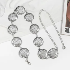 Vintage metalen ronde schijf taille ketting, retro gesneden ketting voor jurken.