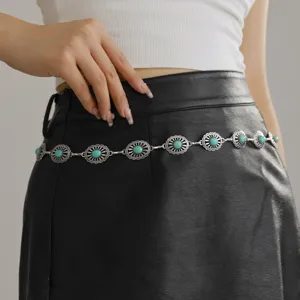 Chaîne de taille en métal bohème rétro avec pierres turquoise, ceinture style western vintage.