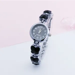 Women fashion quartz watch with butterfly link bracelet elegant round dial casual timepiece style