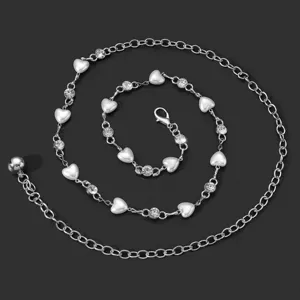 Chaine de taille en métal argenté avec perles en cœur et strass ceinture Y2K femme