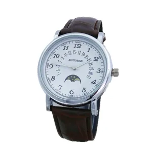 Orologio uomo al quarzo cinturino pelle marrone quadrante bianco numeri arabi elegante